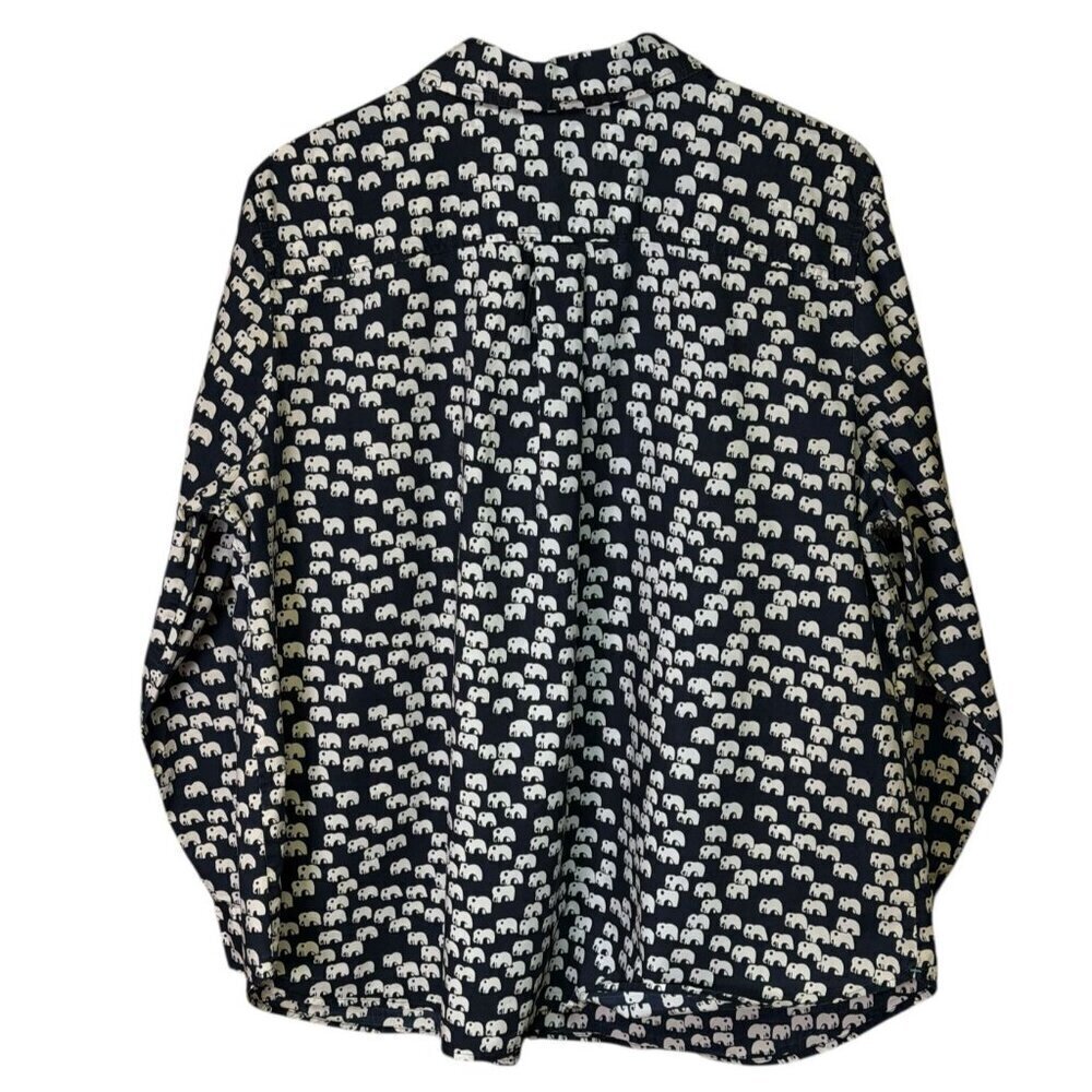 Talbots Elephant Print Button Up Shirt Navy Women Petites 2XP - Picture 3 of 8